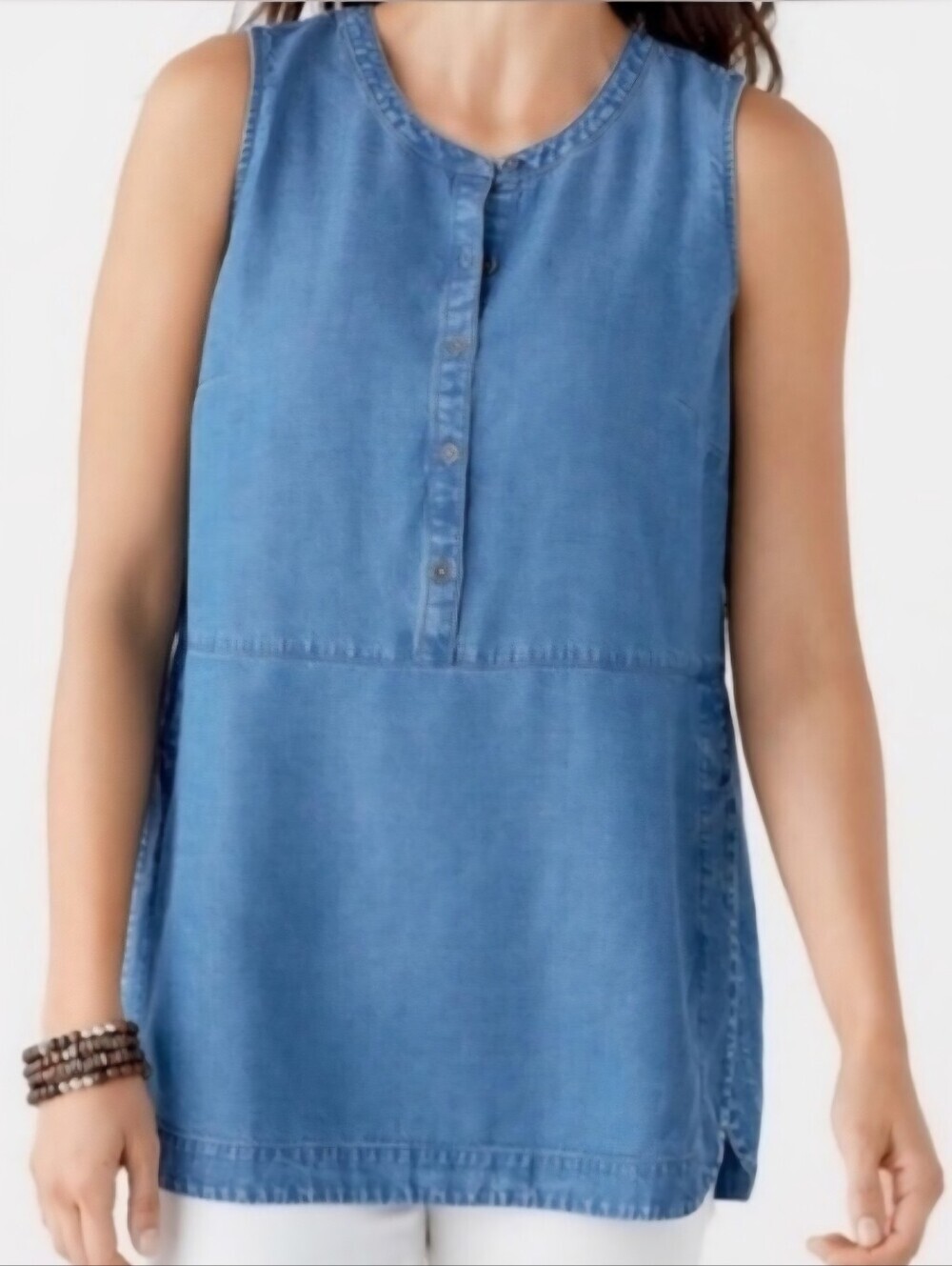 J. Jill Blue Chambray Denim Sleeveless Tunic Top Women's Medium M Linen Blend